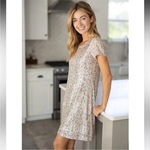 Jude Connally Ella Leopard Sequin Print Pullover Mini Dress NWT XS